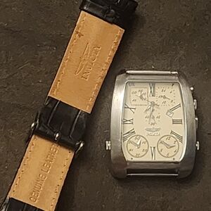 Invicta Silver Case Watch with Black Leather Strap